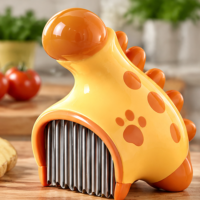 Cute Dinosaur Crinkle Cut Knife – Stainless Steel Wavy Potato & Vegetable Slicer for French Fries, Carrots, Cucumbers & Kids' Meal Prep