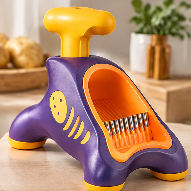 Manual Waffle Fries Cutter Stainless Steel Potato Lattice Slicer, Ergonomic Vegetable Crinkle Slice Maker