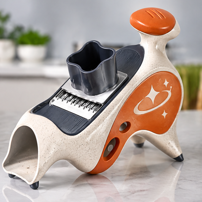 Standing Mandoline Vegetable Slicer with Safety Feeder, Stainless Steel Crinkle Potato Cutter and Julienne Shredder