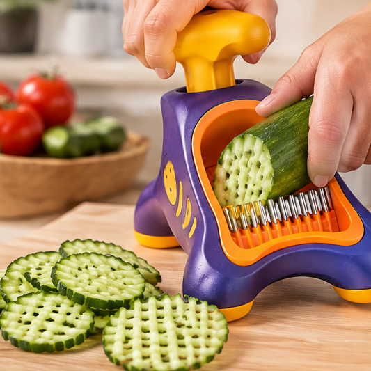Manual Waffle Fries Cutter Stainless Steel Potato Lattice Slicer, Ergonomic Vegetable Crinkle Slice Maker